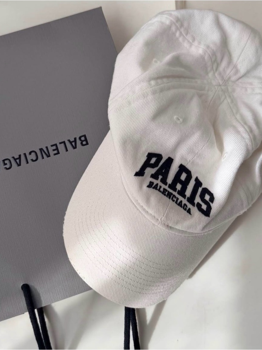 Balenciaga White Baseball Cap with Black 'PARIS' Embroidery
